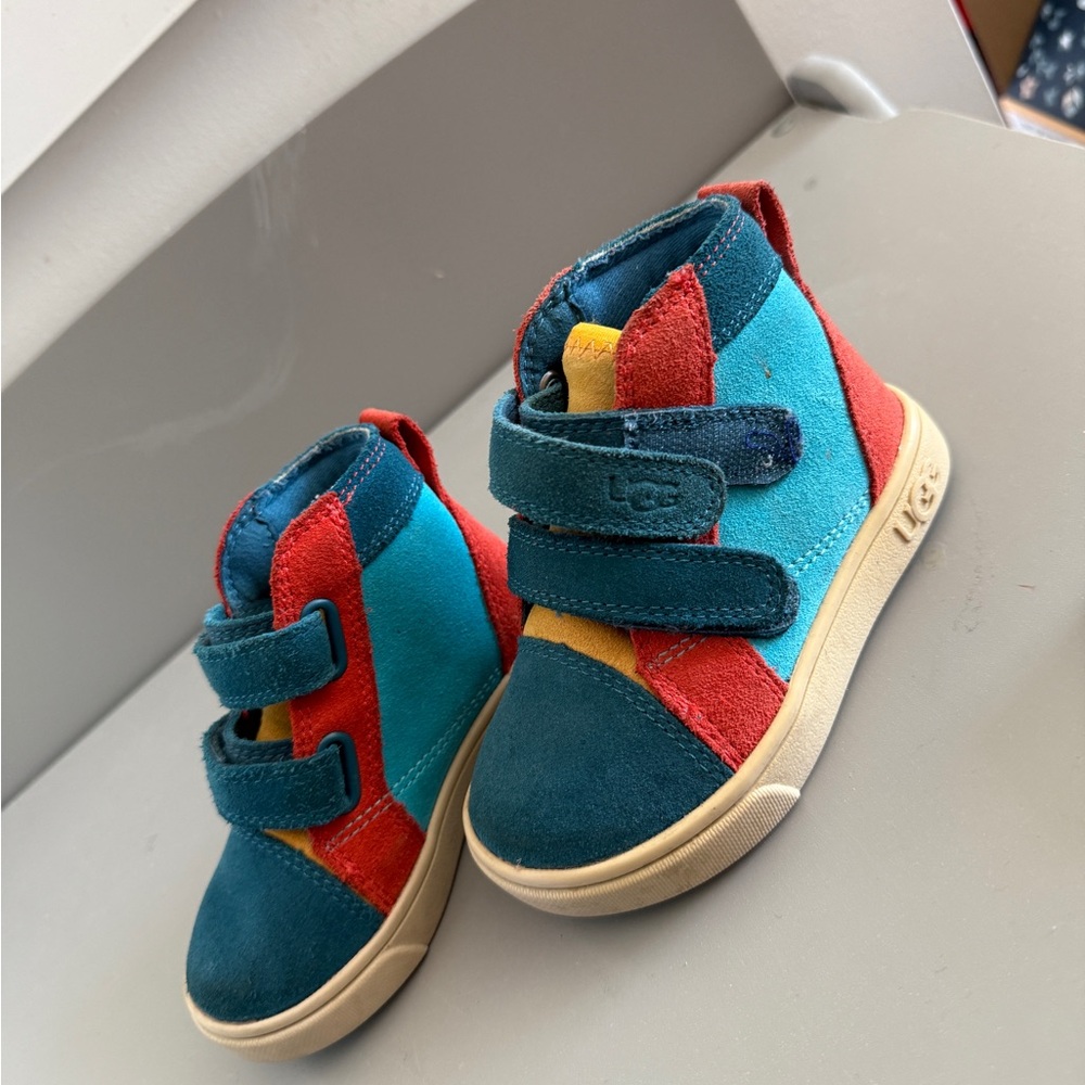 UGG Blue and Red High-Top Sneakers with Velcro Straps
